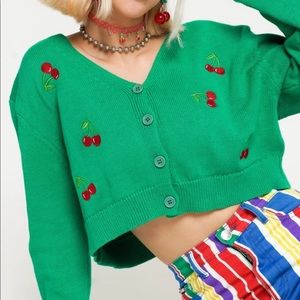 Cherry Girl Green Crop Cardigan